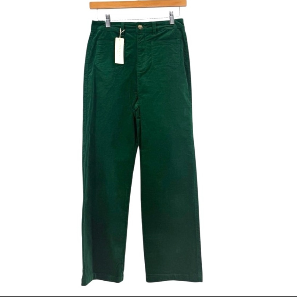 Copper Key Velvet Wide Leg Pants in Green Patch Front Pockets NEW